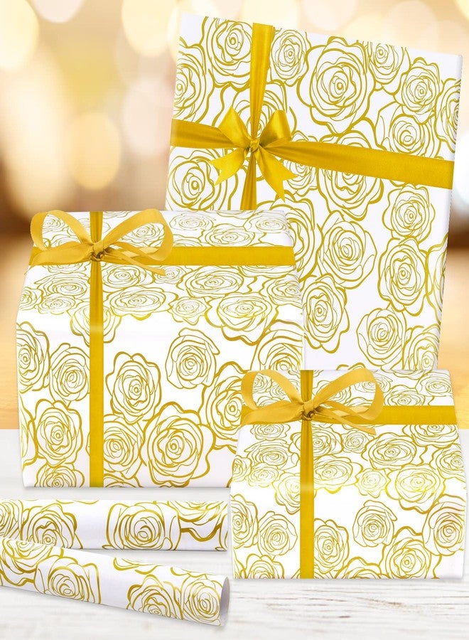 AirCool Wedding Wrapping Paper, 7 Sheets Golden Rose Pattern in White Art Paper with 1 Roll Gold Ribbon, 20 x 28 inch Per Sheet Folded Flat Gift Wrap for Weddings, Birthday, Baby Showers, Bridal Showers - Image 3
